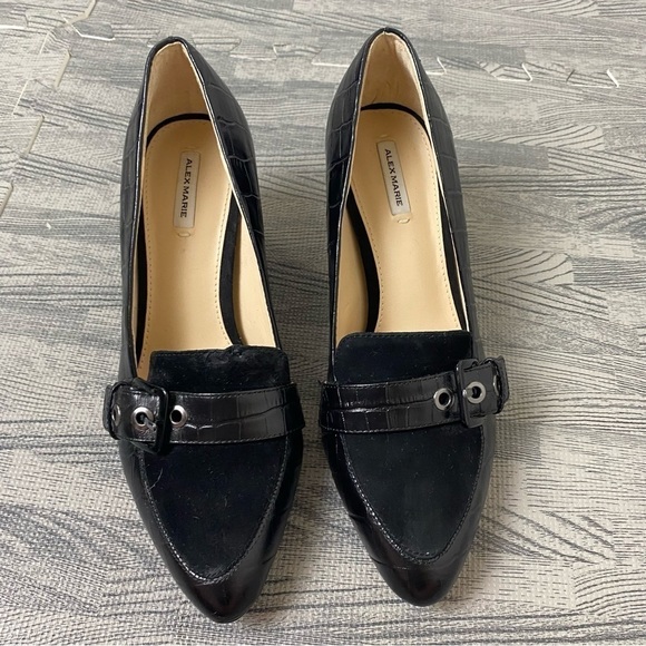 Alex Marie Croc Leather Buckle Loafer Style Heels - Picture 5 of 16
